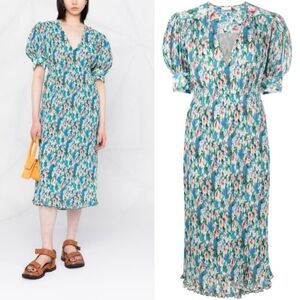 GANNI Floral-print pleated georgette midi dress